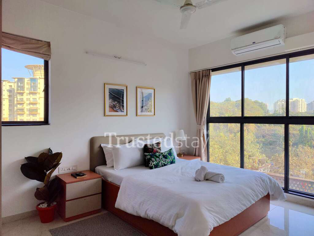 Bedroom 1 of TrustedStay Godrej Urban Park Service Apartment in Powai, Mumbai